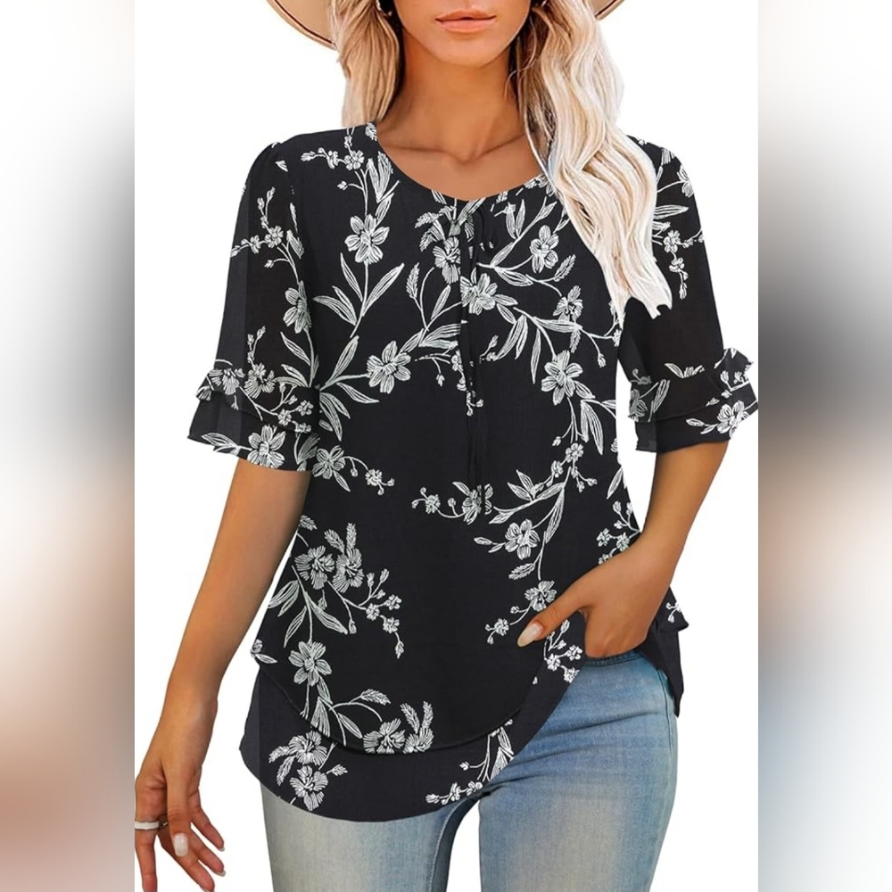 Floral Black top, brand new